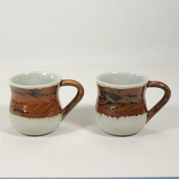 Set of 2 Tonala El Palomar Pottery Mugs, Ken Edwards Studio, Chevron Signed - Picture 1 of 6